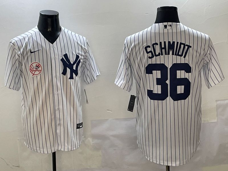 Men New York Yankees 36 Schmidt White Stripe Game 2025 Nike MLB Jersey style 4